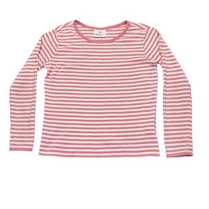 Hanna Andersson Kids Pink White Striped Pima Cotton Long Sleeve Tee Shirt 130